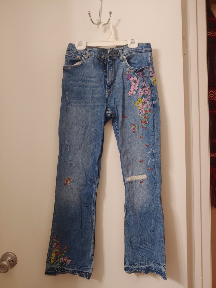 Zara Premium Denimwear Women's Jeans Size Eu Skinny Embellished  Distressed Hem