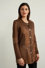 Joseph Ribkoff 213946 Size M Cognac Mesh Suede Jacket Original price £264