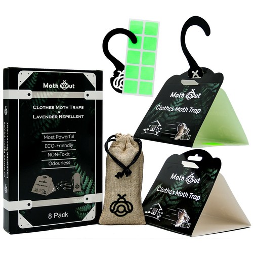 MothOut 8 Pheromone Clothes Moth Traps, Carpet Moth Killer + Anti Moth