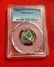 1954 S US 5 CENTS PCGS MS 63