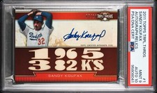 2011 TOPPS TRIPLE  THREADS  SANDY KOUFAX AUTO RELIC PSA 9 AUTO 10 #’d 5/18!!!