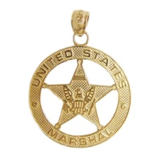 New 14k Yellow Gold US Marshall Badge Pendant