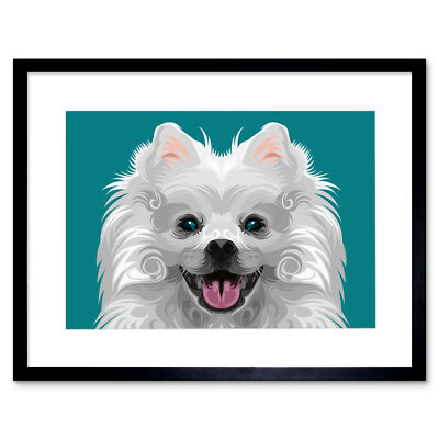 Hund Illustration Spitz Wirbel gerahmter Wandkunstdruck 9 x 7 Zoll