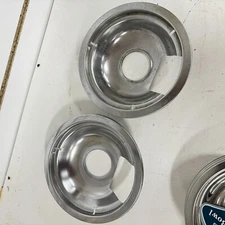 VINTAGE PAIR TWO 6" Chrome Reflector Drip Pans -HBN