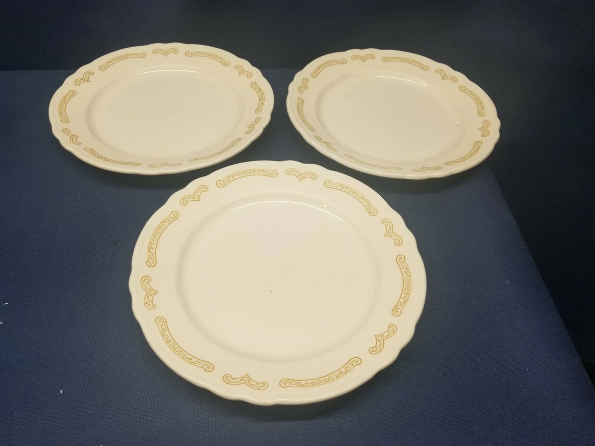 Vintage Homer Laughlin Best China Set of 3 Dinner Plates Antique White Gold Trim
