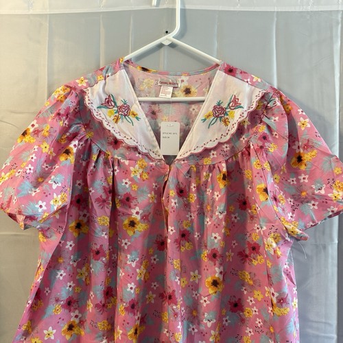 Womens 3X Nightgown House Coat Lounge Robe Pink Floral Grandma Mumu New NWT Snap - Picture 6 of 10