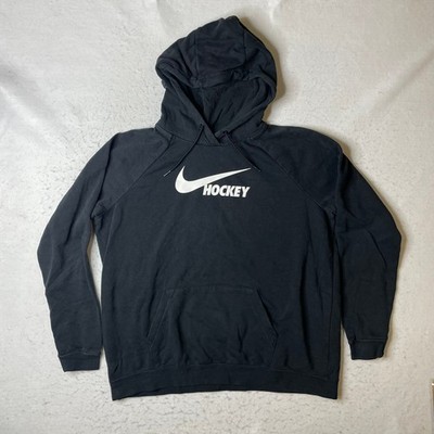 Nike Hockey Hoodie Mens XL Black Swoosh Graphic Raglan Fleece Pullover