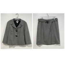 Talbots Black White Skirt Suit 2 Piece 2 Button Blazer Jacket Size 12