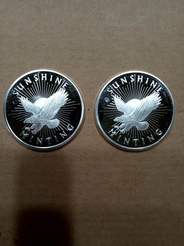 2-Sunshine Silver Eagle Rounds .999 Fine Silver 1 Troy oz. Sunshine Mint