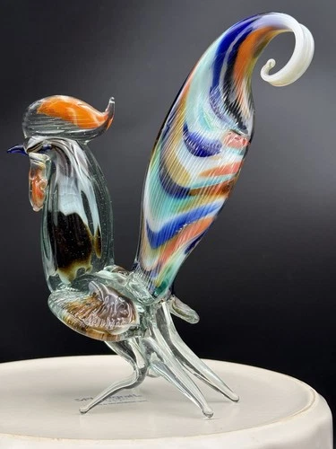7” Vintage Murano Style Hand Blown Rooster Glass Art Figurine