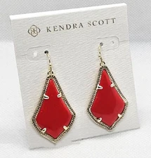 New Kendra Scott Alex Gold Drop Earrings in Bright Red