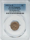 1922 No D Lincoln Cent 1c Strong Reverse VF Detail PCGS 951111-1