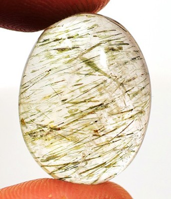 28 CT 9X17X23 mm NATURAL GREEN MULTI RUTILE QUARTZ OVAL CABOCHON GEMSTONE HJ-117