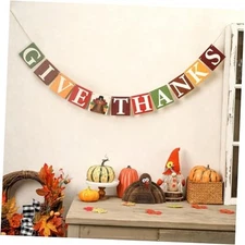 Give Thanks Wooden Banner, Rustic Thanksgiving Turkey Wall Decor, Vintage Fall 