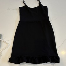 Black Sleeveless Mini Dress Square Neck Spaghetti Straps Ruffle Hem Women's