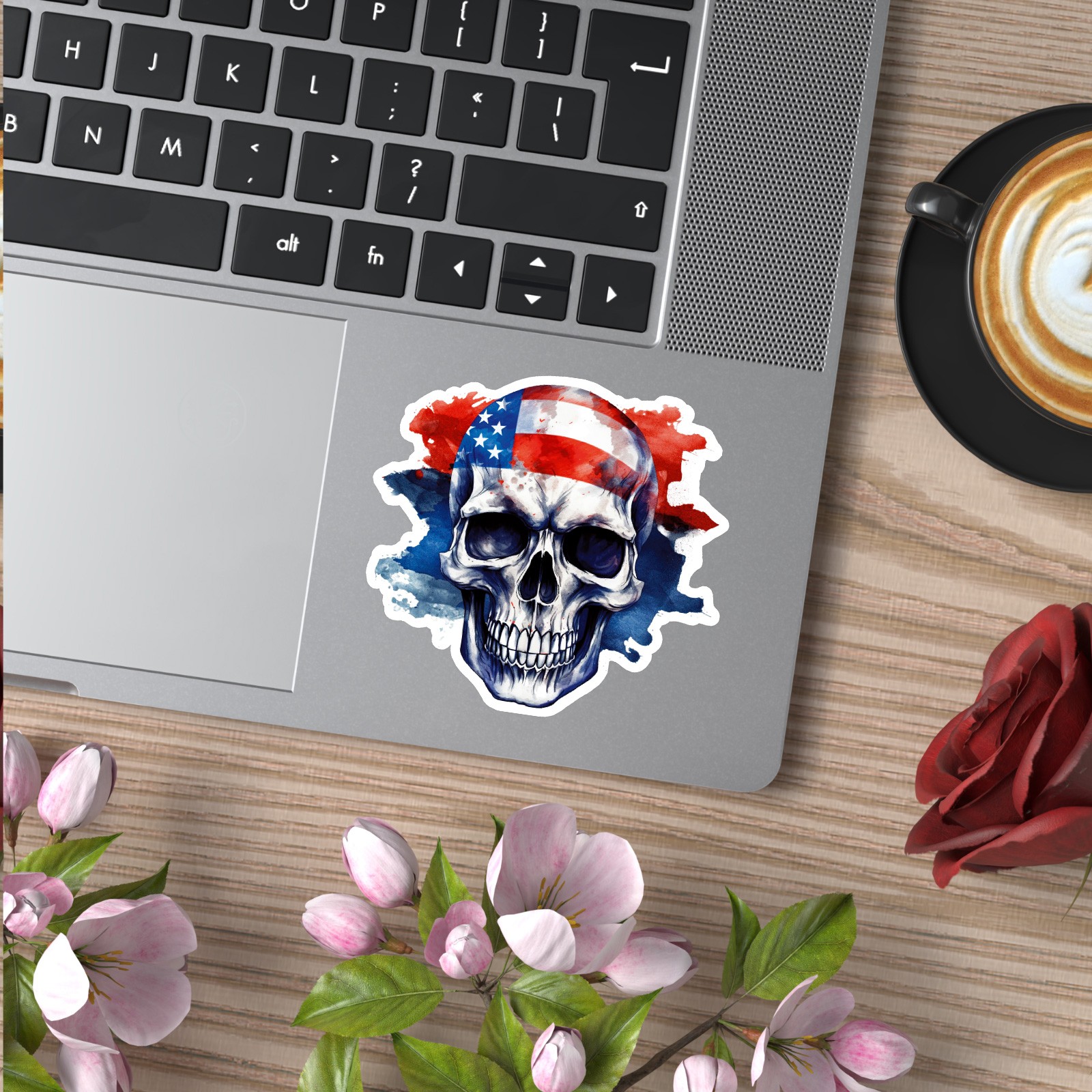 American Flag Skull - Vinyl Decal Sticker - Car Window Laptop - ebn9348