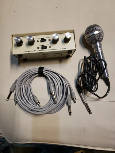 Realistic Transistorized Stereo Mike Mixer Dual Impedance Microphone And Cables