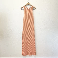 House of Harlow 1960 Dress Maxi Chevron Knit Crochet Orange White XL 70s Retro