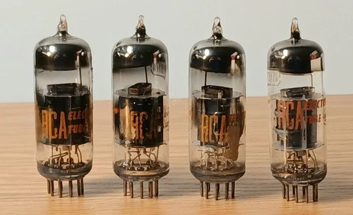 4 Vintage Tested Strong RCA 12BY7A Amplifier Audio Black Plate Vacuum Tubes