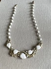 Vintage Coro  Milk Glass Floral Necklace  White Missing 11 Small Beads SEE