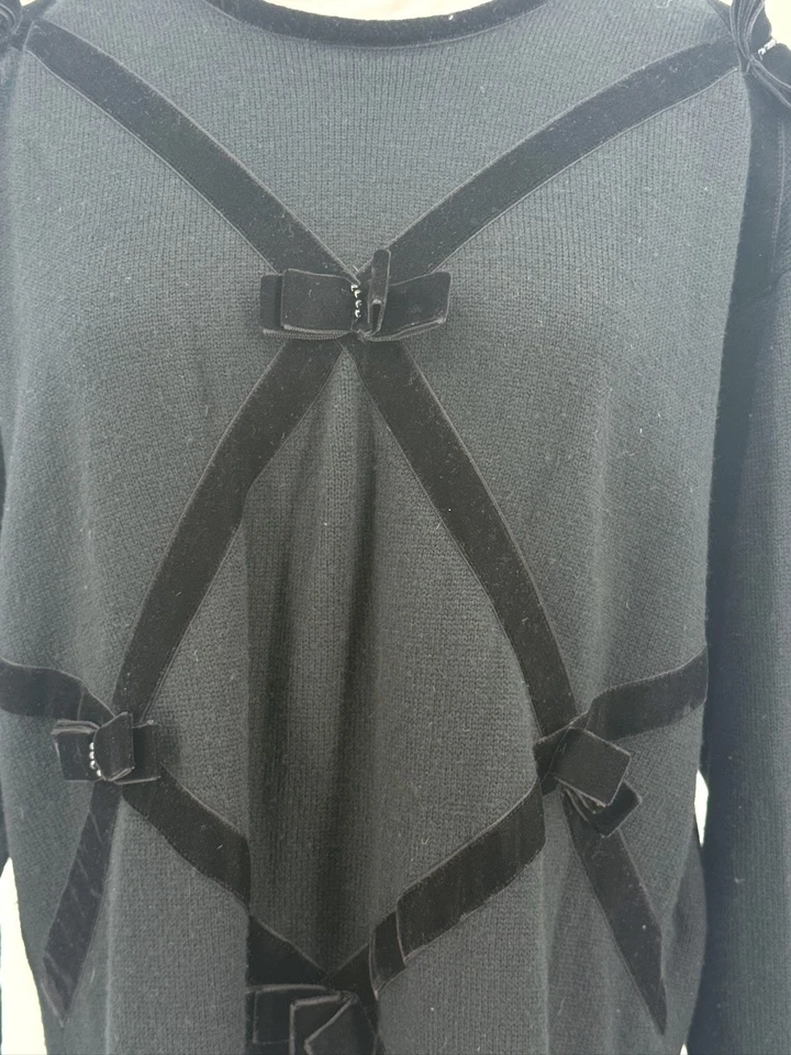 Suéter túnica Emi Giannelli para mujer negro mezcla de lana terciopelo detalle lazo talla M Foto 4 de 4