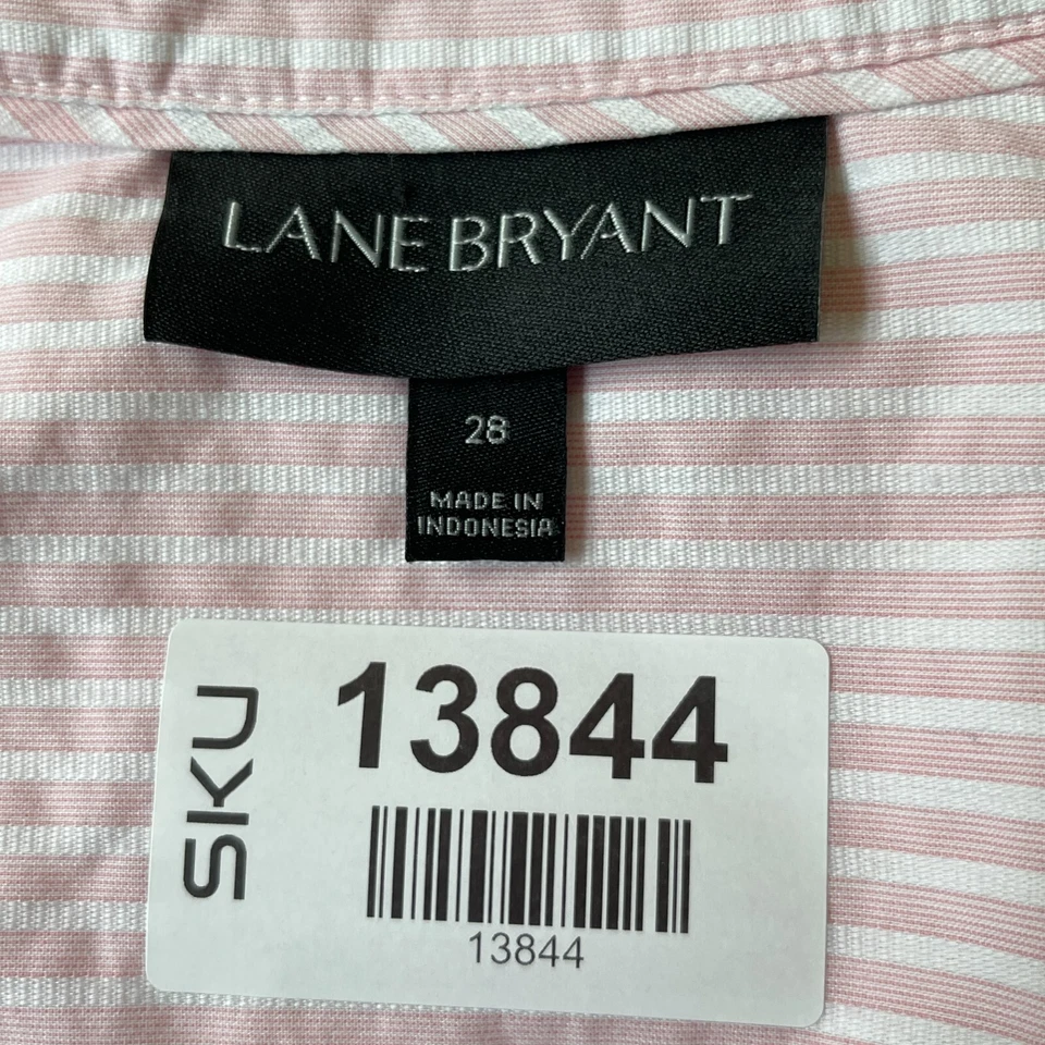 Camisa con botones Lane Bryant para mujer talla 28 rosa a rayas mezcla de algodón manga larga Foto 2 de 4