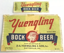 Rare Vintage Yuengling Bock Beer Label Dated 1934 Pottsville Pennsylvania PA Ram