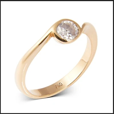 18K 750 Yellow Gold Solitaire 0,585 CT Diamond Ring RG 55 Diamant Solitär Unikat - Bild 1 von 4