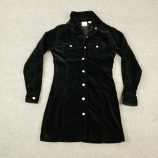 Vtg Gap Dress Womens Size 1 Black Shift Button Front V-Neck Long Sleeve Velvet