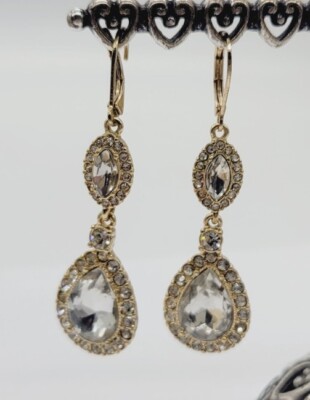 Chandelier Crystal Earrings Pierced Gold Tone Dangling Bridal Jewelry 2''