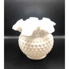 Gorgeous Vintage Fenton Hobnail Milk Glass Double Ruffled Crimped Vase