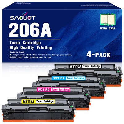 206A 4-Pack Toner with Chip for HP LaserJet MFP M282N MFP 283FW MFP M283