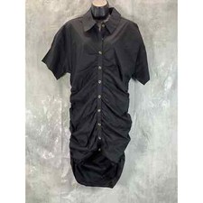 And Now This Women's Plus Black Ruched Button-Up Mini Shirtdress SZ 1X