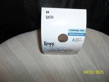 L'EGGS SHEER ENERGY~COMPRESSION~MEDIUM SUPPORT LEG~CONTROL TOP~HOSE~SZ B~SUNTAN