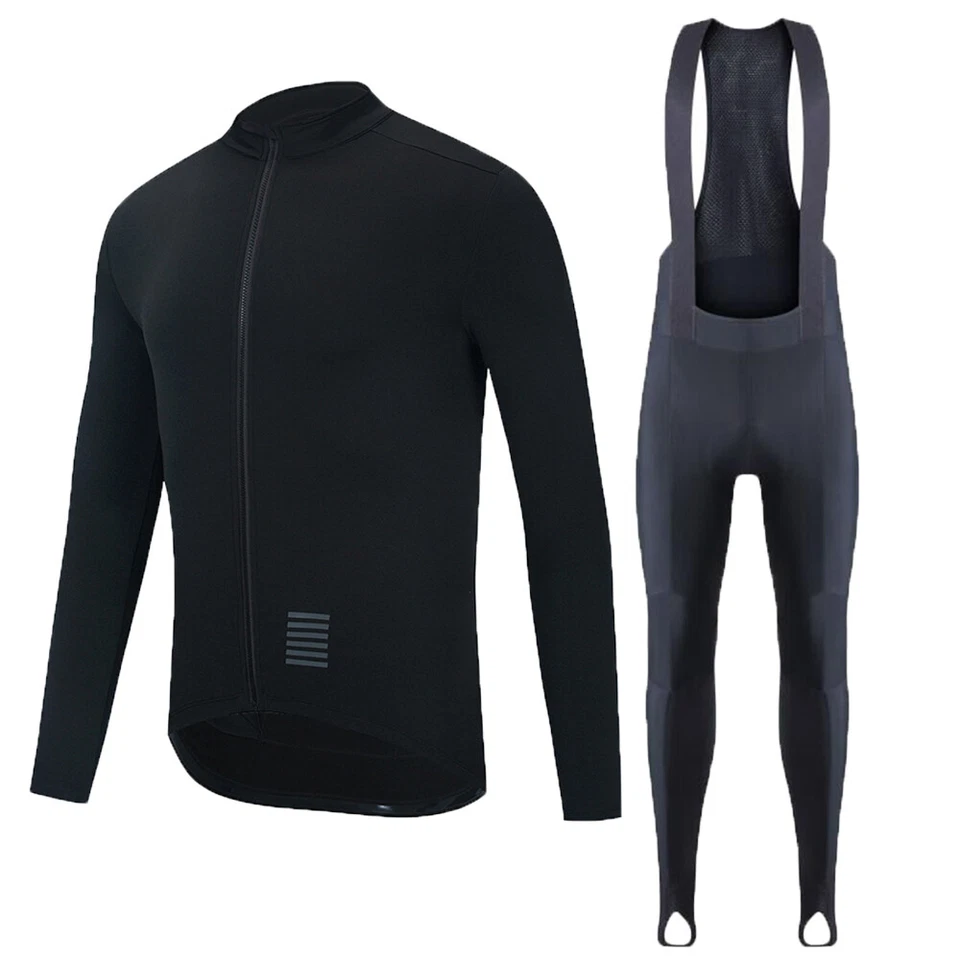 Winter Mens Cycling Set Thermal Fleece Jacket Cycling Bib Pants Gel Padded Warm - Image 4 of 4