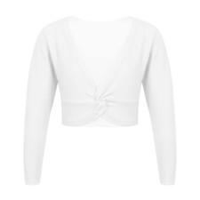 UK Girls Long Sleeve Knot Ballet Dance Wrap Tops Cardigan Shrug Dance Cover Up