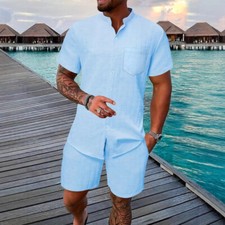 Mens Tracksuit 2-Piece Set Short Sleeve T Shirts Shorts Sweatsuit Outfit Set