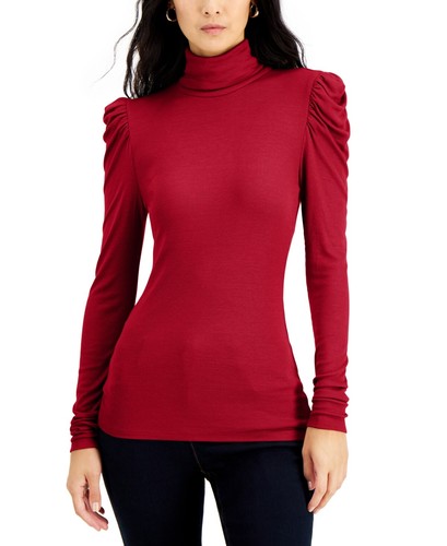 Inc International Concepts Inc Women's Puff-Sleeve Turtleneck Top, Created for Macy's - Real Red - Size M