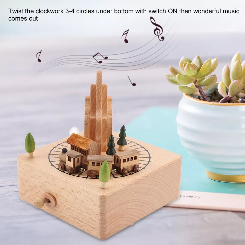 Wooden Musical Boxes Featuring Mountain Tunnel With Small Moving