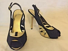 CATHY JEAN womens shoes BLACK SUEDE and GOLD 'snake' size 7.5