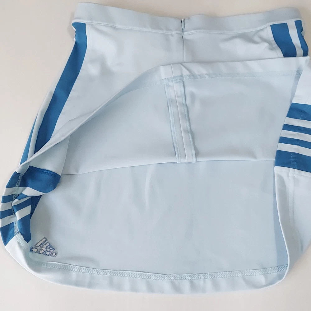 Adidas Tennis Skirt Size 44 Sky Blue Womens Three Strip Classic Athletic Stretch