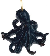 Polystone Octopus Ornament Blue Christmas Tree Home Decor Holiday Gift Coastal