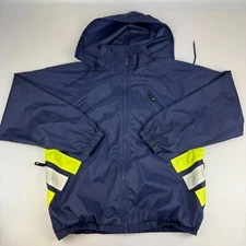 Vintage Adidas Mens Size L Full Zip Windbreaker Jacket Blue Neon Green Hooded