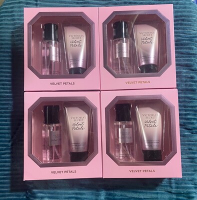 Four VELVET PETALS Victoria s Secret Mini Fragrance Body Mist Lotion Gift Sets