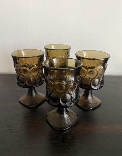 4 calici vino vintage Noritake faretto piedistallo marrone MCM bicchieri barware - Foto 3 di 7