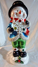 Snowman 18" Tall Plastic Blue Green Red Snowflake Top Hat Gems Light Up Works