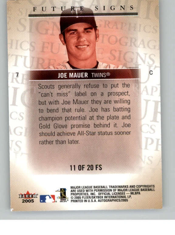 2005 SkyBox Autographics Future Signs #11 Joe Mauer (ref 141508) - Image 2 of 2