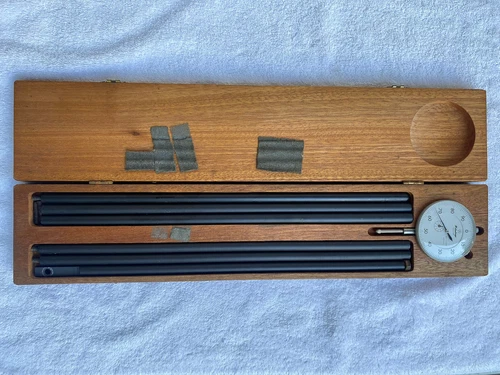 Mitutoyo Dial Indicator 3416 .001” - 1.000” Range + Rods in Original Wooden Case