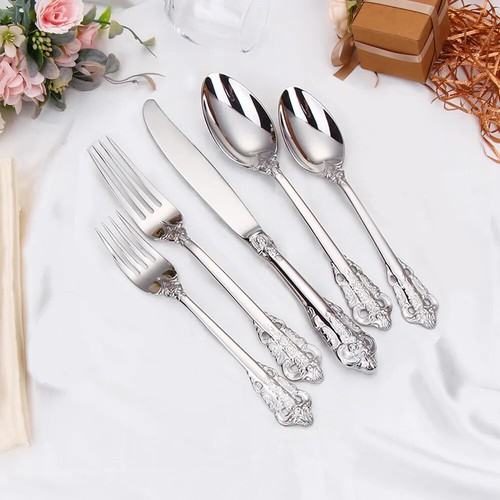 Dinnerware Cutlery Set Steak Knife Fork Spoon Engraved Stainless Steel Dessert S - Picture 21 of 28