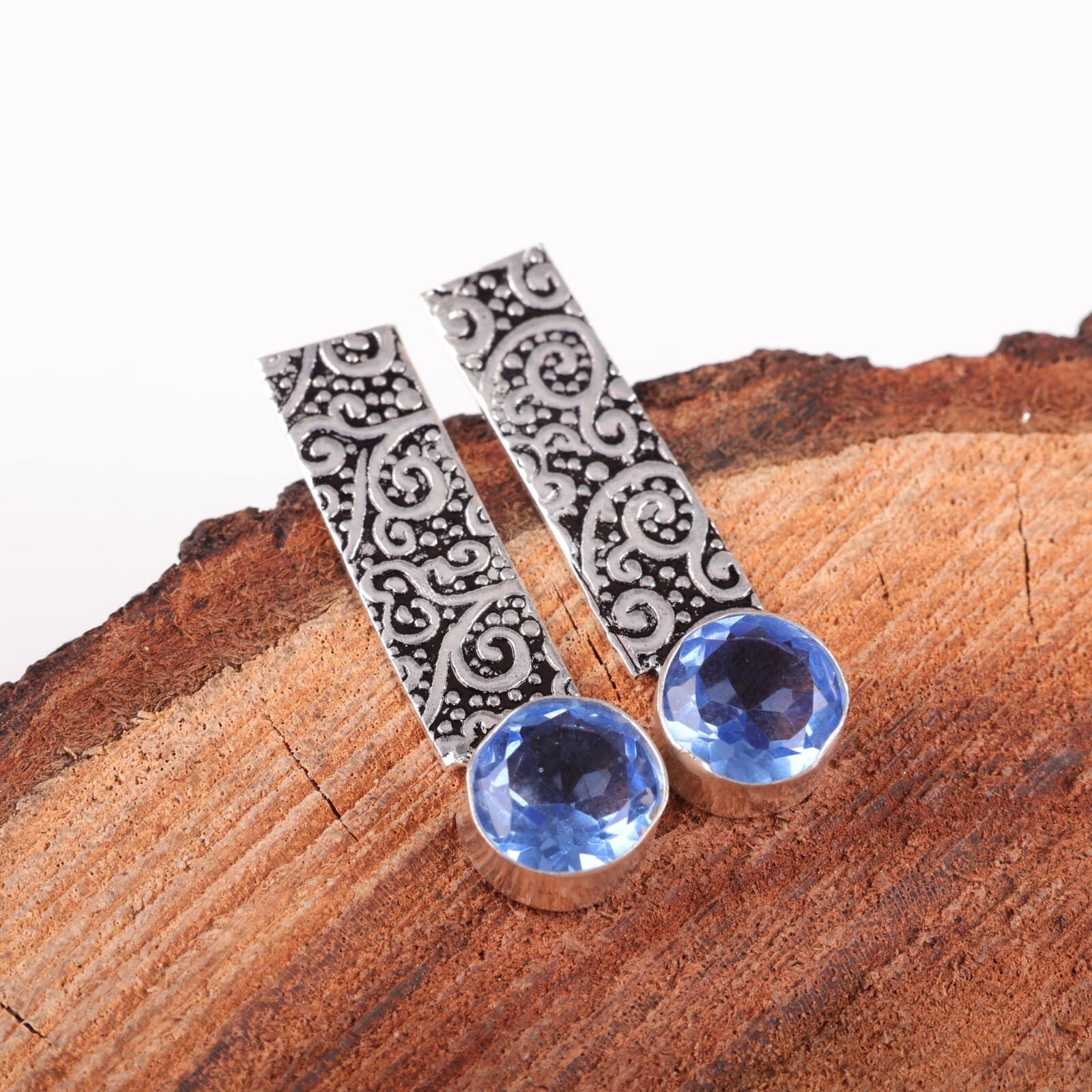 Natural Tanzanite Gemstone Stud Earrings 925 Sterling Silver Indian Jewelry